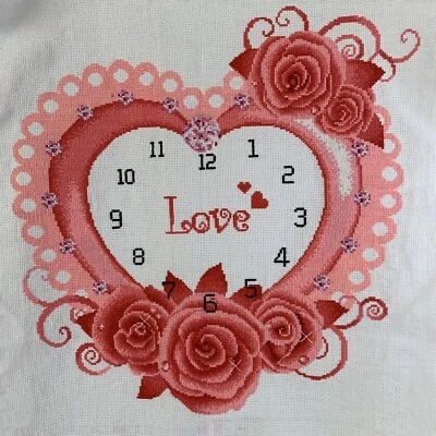"Reloj vintage corazón y rosas aguja amor 23"" cara lona flores San Valentín" Foto 1 de 3