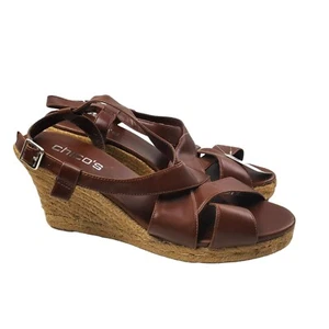 Chico Women Shoes Size 9 Strappy Wedge Heel Brown Straw Wedge Sandals Espadrille - Picture 1 of 7
