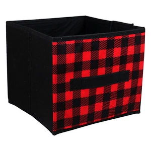 Black Red Buffalo Plaid Collapsible Fabric Storage Cube Bin Organizer 9"x9"x8" - Picture 1 of 2