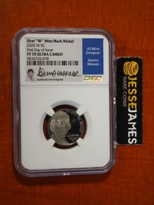 2020 W PROOF JEFFERSON NICKEL NGC PF70 ULTRA CAMEO WEAVER SIGNED FIRST DAY ISSUE - Picture 1 of 2