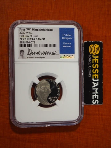 2020 W PROOF JEFFERSON NICKEL NGC PF70 ULTRA CAMEO WEAVER SIGNED FIRST DAY ISSUE Cover