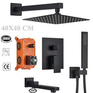 Schwarz Unterputz Duscharmatur set 40x40 cm Regendusche Kopfbrause Ibox Armatur - Picture 1 of 10