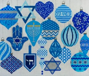 Needlepoint Handpainted JP Needlepoint Hanukkah Ornaments 12x14 - Picture 1 of 1