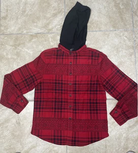 Polo Ralph Lauren Red/Black Check Wool Blend Button Down Hoodie Size 14/16 #35 - Picture 1 of 8