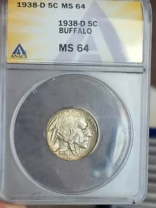 1938-D Buffalo Nickel ANACS MS-64 Toned - Picture 1 of 3