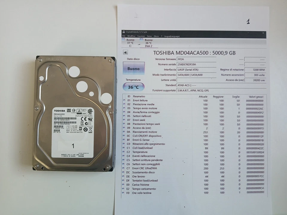 Hard Disk Toshiba MD04ACA500 3,5'' 5TB SATA testato e funzionante - Immagine 1 di 4