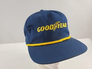 Vintage Goodyear Tires Trucker Hat Snapback Swingster Blue Gold Rope Embroidered - Picture 1 of 8
