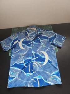 Vintage 1970s Sears Hawaiian Fashion Blue Button Up Shirt Size medium Groovy - Picture 1 of 6
