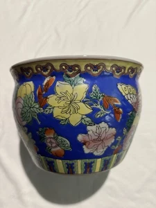 Maceta vintage asiática azul floral pecera - Imagen 1 de 13