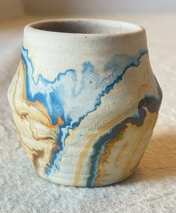 MCM Nemadji Mini Swirl Pottery USA Native American Vase Orange Green Blue - Picture 1 of 10