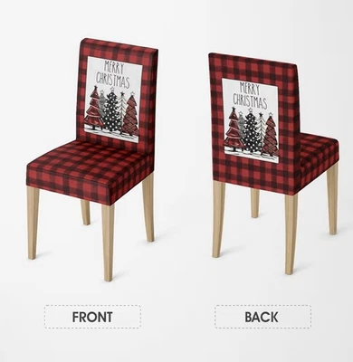 New Christmas Dining Chair Covers Set Of 2 Red Buffalo Check & Christmas Trees - Image 1 of 3