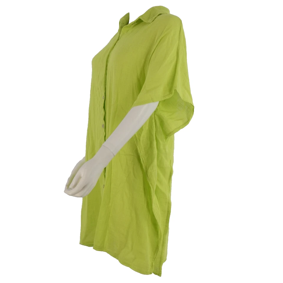 Vestido camisero de playa verde eléctrico neón 100 % algodón gasa talla L Foto 1 de 4