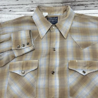 Camisa De Colección Dee Cee Para Hombre Grande 16.5 Alto Beige Azul Perla Botón a Presión Occidental Foto 1 de 4