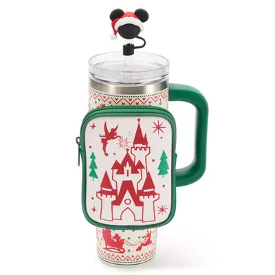 Parques Disney Santa Mickey Mouse 30 oz. Vaso de viaje de vacaciones con estuche con cremallera NUEVO Foto 1 de 4