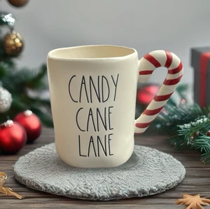 RAE DUNN Christmas Candy Cane Lane Ceramic Coffee Mug Tea Cup Red White 20oz NEW - Picture 1 of 7
