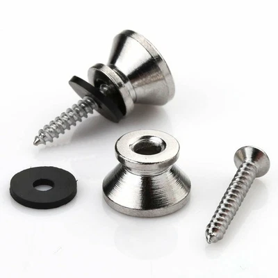 Set of 16 Pcs Guitar Bass Chrome Metal End Pin Strap Buttons Cushion Screws - Image 1 of 4
