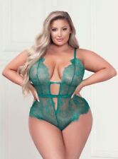 Seven 'til Midnight Plus Eyelash Lace Teddy Ribbon Bow Green, One Size, Queen