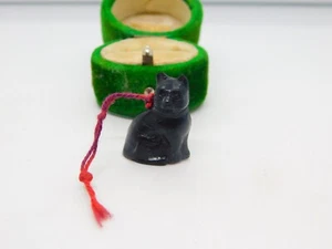 Czech Black Glass Christmas Cracker Cat Charm Antique c1920 Art Deco - Picture 1 of 3