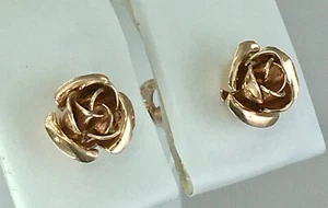 USSR Vintage Original Stud Rose Gold Earrings "Rose" 583 14K Uzbekistan 1984 - Picture 1 of 12