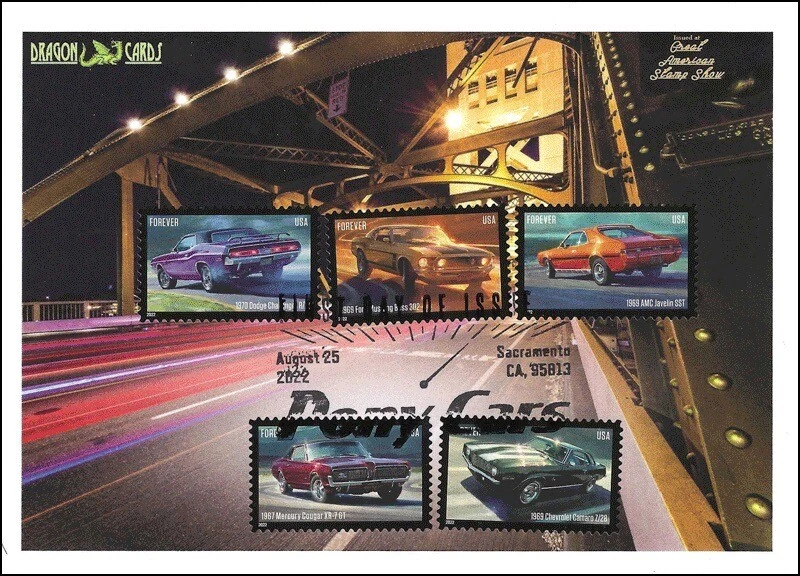 Sc. 5715-9 Pony Cars Dragon Cards FDC = Bridge Design, Pictorial Postmark - Image 1 of 1