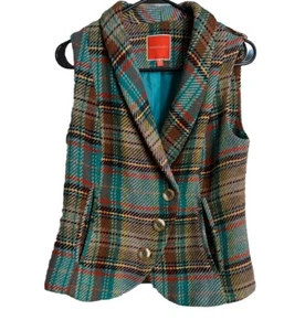 ModCloth Colorful Herringbone Plaid Vest Sleeveless with Buttons - Picture 1 of 11