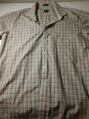 Neiman Marcus 短袖休闲亚麻衬衫男式 2XL 多色格子 — 第 1/4 张图片