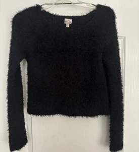 Mudd~Black Cropped Fuzzy Long Sleeve Sweater~soft~women’s/Jrs~ Size XS - Picture 1 of 8