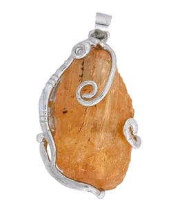 Imperial Topaz Wirewrapped Crystal Silver Color Pendant 22" Snake Chain EPPC108 - Picture 1 of 3
