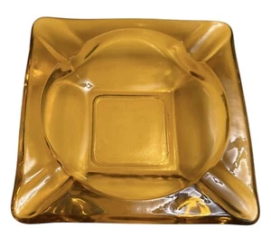 Vintage Ashtray 6” Square Amber Glass Cigar Man-Cave Barware Mid Century Modern - Picture 1 of 7