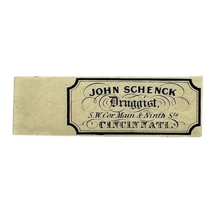 1850s Antique Prescription Box Label Unused JOHN SCHENCK Druggist - Cincinnati - Picture 1 of 1
