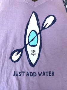 Life is Good "Just Add Water" Kayak Women's Size Large Purple V-neck t-shirt - Picture 1 of 5