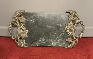 Godinger Silver-plated Green Marble Serving Cheese Tray with Pewter Grapes Vines - Picture 1 of 3