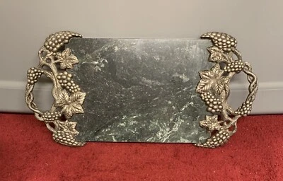Godinger Silver-plated Green Marble Serving Cheese Tray with Pewter Grapes Vines - Image 1 of 3