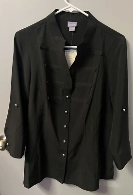 Laura Scott Women's Large Solid Black Long Sleeve Button Blouse. New. - Image 1 of 4