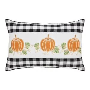 New Farmhouse Country BLACK WHITE CHECK FALL PUMPKIN PILLOW Accent 22" - Picture 1 of 2