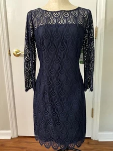 Lilly Pulitzer Dress True Navy Two Tone Feather Lace SIZE 12 NWT - Imagen 1 de 4
