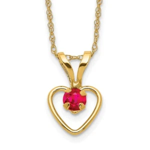 Real 14kt Yellow Gold Madi K 3mm Ruby Heart Birthstone Necklace; 15 inch - Picture 1 of 6