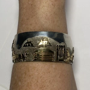 Vintage Native American Cuff Bracelet Storyteller  10K Gold Over Sterling Silver - Picture 1 of 12