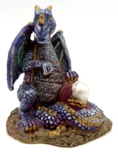 Blue Purple Resin Ceramic Hand Painted Dragon Figure On Chest With Giant Ball 3" - Picture 1 of 5
