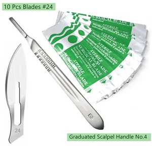 10 Skalpellklingen #24 enthält #4 Metallgriff geeignet für Dermaplaning, Handwerk - Bild 1 von 4