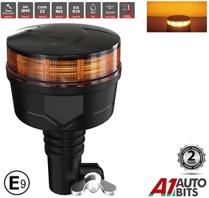 Low Profile 30 Led Flashing Amber Beacon 12v 24v Flexi Din Spigot Pole Mount E9 - Picture 1 of 10