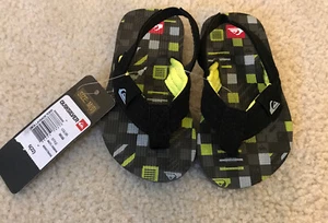 NWT! Little Boys Quicksilver Black Flip Flops w/Ankle Strap Sz 6(22) Cute Style! - Picture 1 of 2