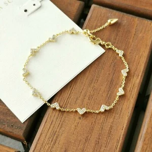 Kendra Scott Haven Heart Gold Chain Bracelet White Crystal - Picture 1 of 3