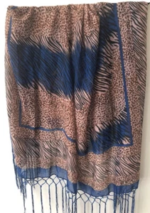 Womens Scarf Taselled Animal Print Square 1m X 1m Excluding Tassels - Picture 1 of 7