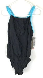 Speedo Girls Crossback One Piece Black/Blue Swimsuit Size 12 - Picture 1 of 3