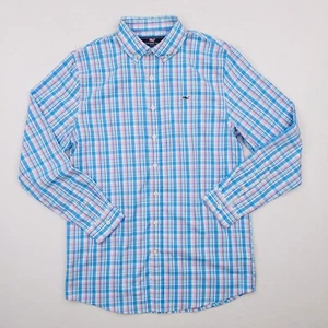 Vineyard Vines Shirt Boys Extra Large Blue Pink Whale Plaid Tartan Button Down - Picture 1 of 14