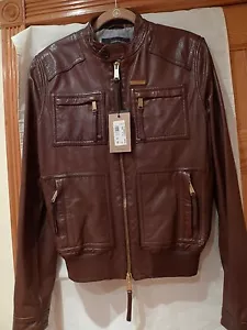 DSQUARED2  100%AUTHENTIC MEN'S BROWN LEATHER JACKET ITALY SIZE 50 / M