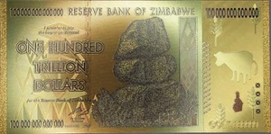 Zimbabwe One Hundred Trillion Dollar Gold Foil Banknote - Picture 1 of 3