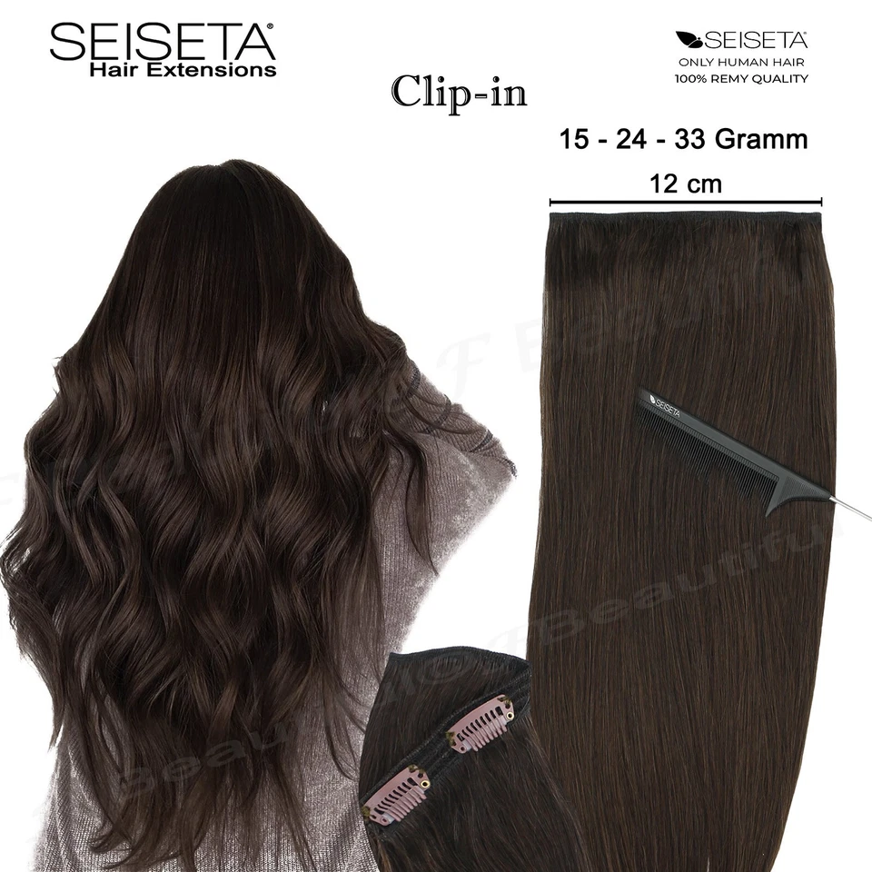 Clip in Hair extensions echthaar SEISETA Tressen 12 cm Haarverlängerung Länge 55 - Bild 1 von 4