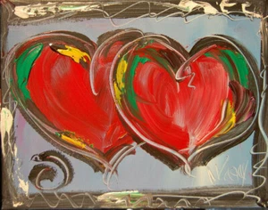 RED HEARTS ABSTRACT ARTWORK DECO canvas painting Original Oil Painting fb8G7R - Picture 1 of 6